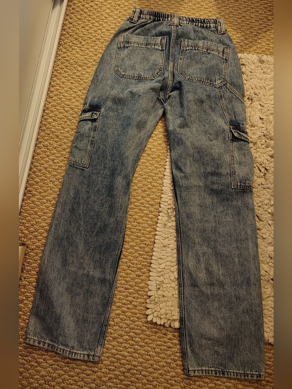 Fashion Nova Light Blue Washed Cargo Jeans - Straight Leg - Picture 2 of 4
